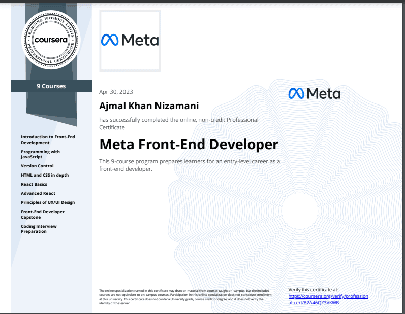 Meta Frontend Developer